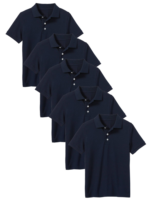 5-Pack School Uniform Tagless Polo Tshirt for Little Boys & Big Boys